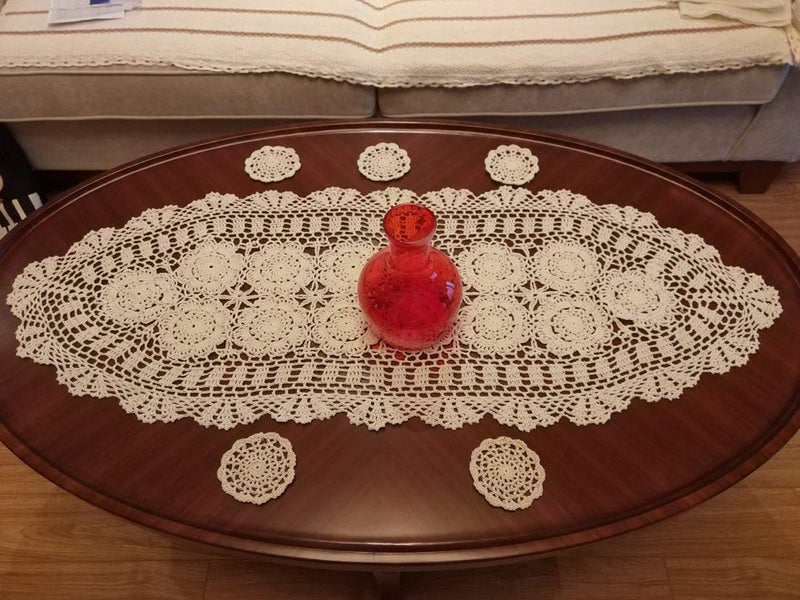 Damanni Oval Cotton Handmade Crochet Lace Table Runner Doilies Dresser Scarf ,15 Inch by 63 Inchï¼ŒBeige - Image 4